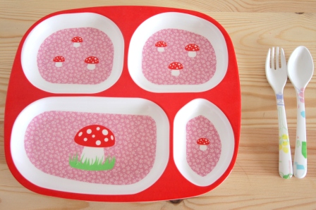 Mushroom toddler plate and fork and spoon set, toddler meals